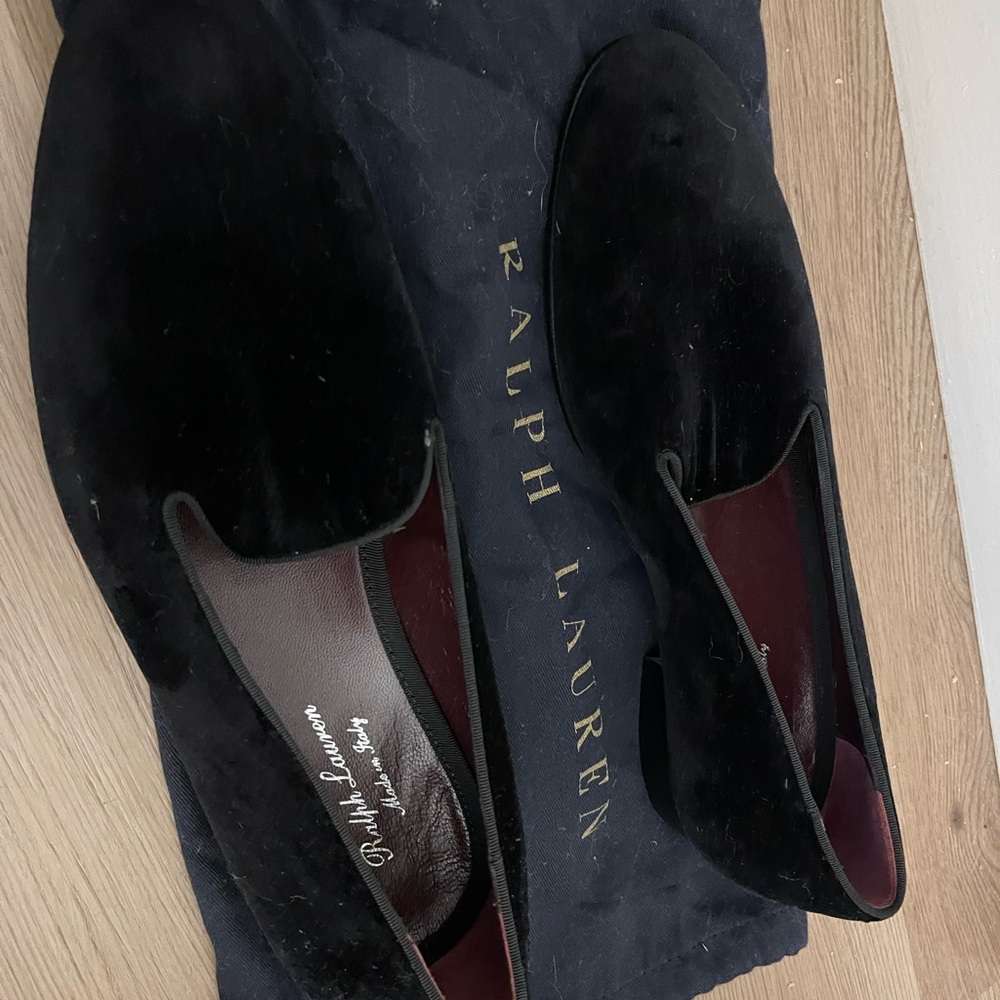Ralph Lauren purple label men’s black dress velvet loafers